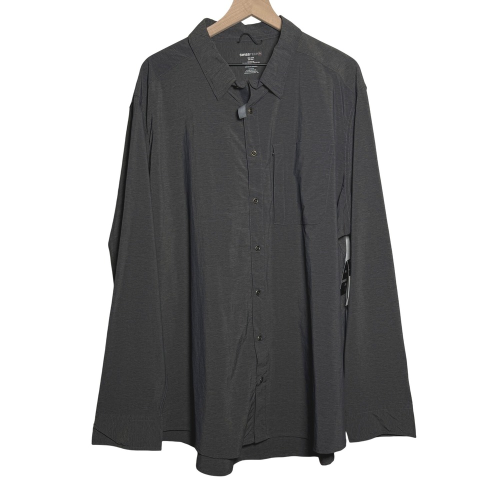 Swiss Tech NEW Mens Outdoor Shirt 3XL Charcoal Gray Button‎ Up UPF 30 Stretch